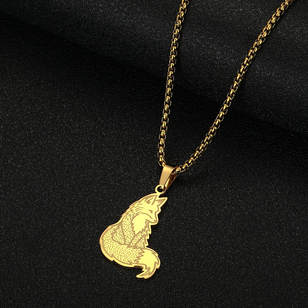 CHENGXUN Stainless Steel Fox Pendant Necklace for Women Girls Animal Charm Neck Chain Collar Animal Lovers Jewelry Unisex Gift