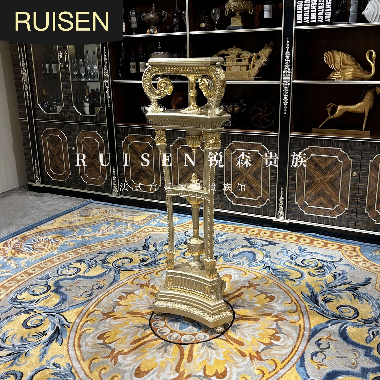 Solid Wood Flower Stand Palace Luxury Carved Storage Rack Floor-standing Neoclassical Flower Pot Stand