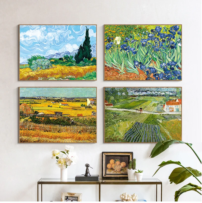 Harvest at La Crau by Van Gogh Landscape Oil Painting Reproductions on Canvas Posters and Prints Wall Picture for Living Room