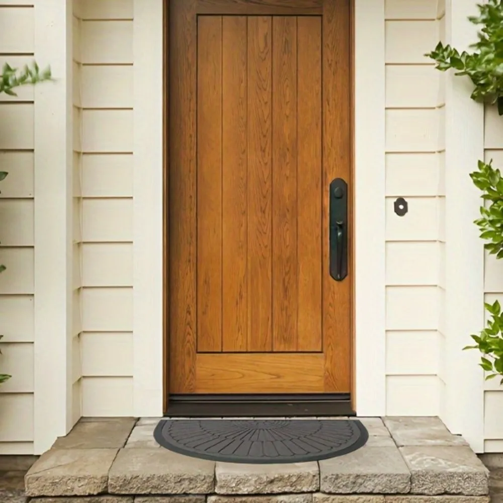 Durable Rubber Half Round Door Mat Wear Resistant Non Slip Semi Circle Mat Easy to Clean Absorbent Entrance Doormat Entryway