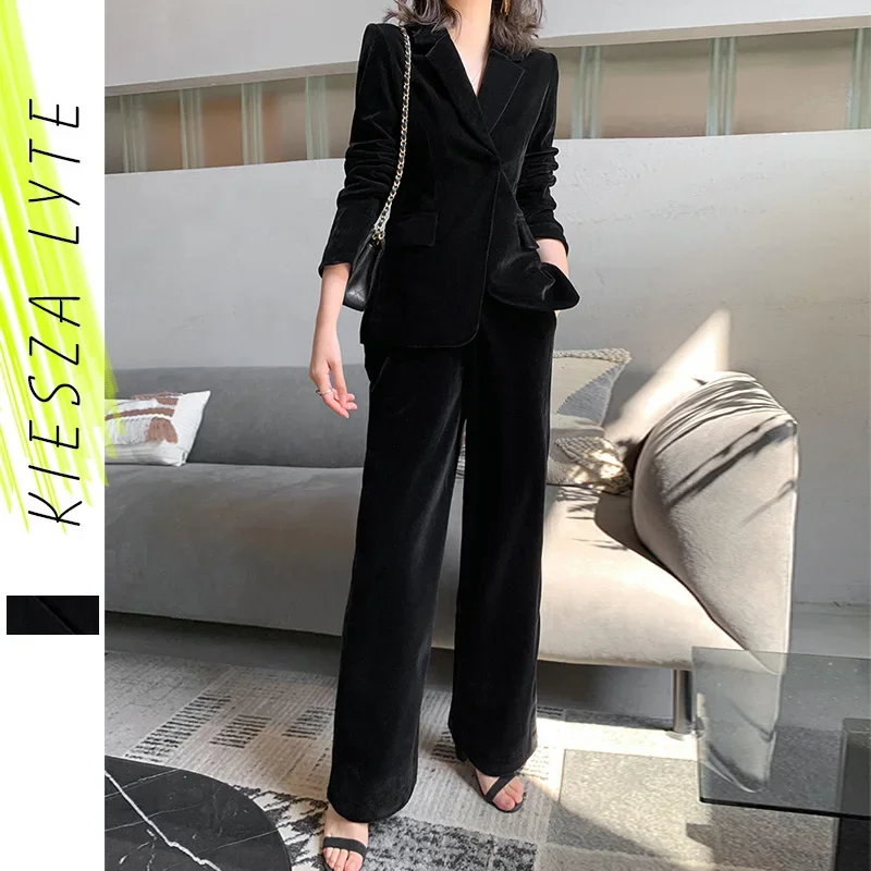 Velvet Suit For Women Vintage Fitting Blazer Business Suits Pants and Jackets Coat Office Ladies Blazers Outfits 2 Piece Set