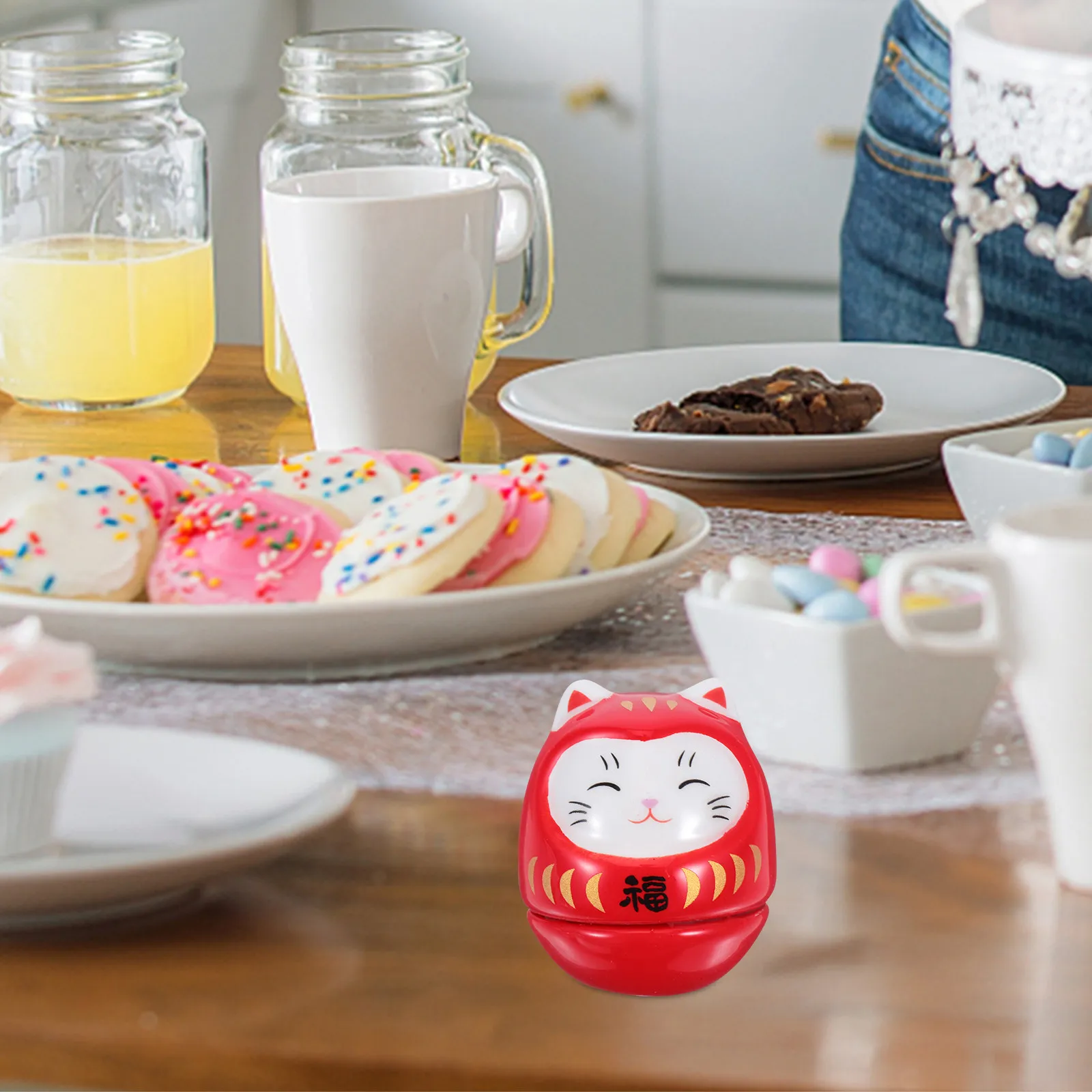 Cat Tumbler Ceramic Desktop Adornment Compact Table Decor Wobbling Lucky Cat Ornament Exquisite Auspicious Home Office