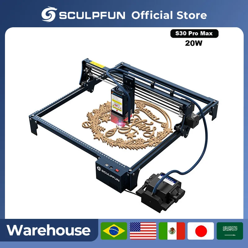 SCULPFUN Brand S30 Laser Engraver Cutter with 10W 20W Laser Engraving Machine 40*40cm Large Size Woodworking DIY Kit