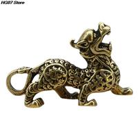 1PC Statue Figurine Wealth Brass Decor Prosperity Chinese Style Ornament Qilin Dragon Luck Animal Fengshui Vintage