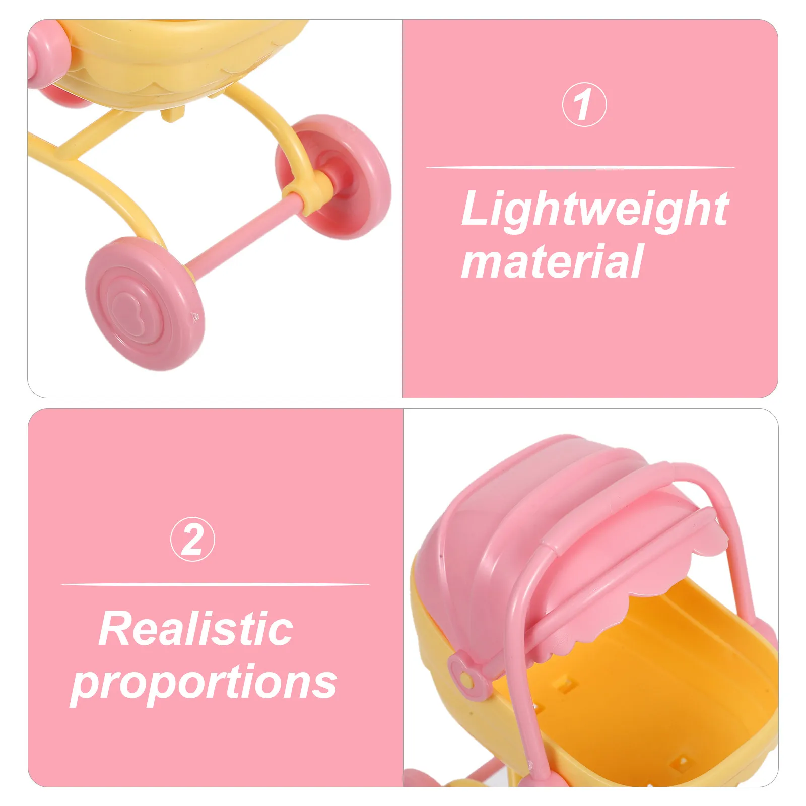 1Set Realistic Miniature Stroller with Highchair Dollhouse Nursery Accessory Set for Pretend Play Space Saving Portable Design