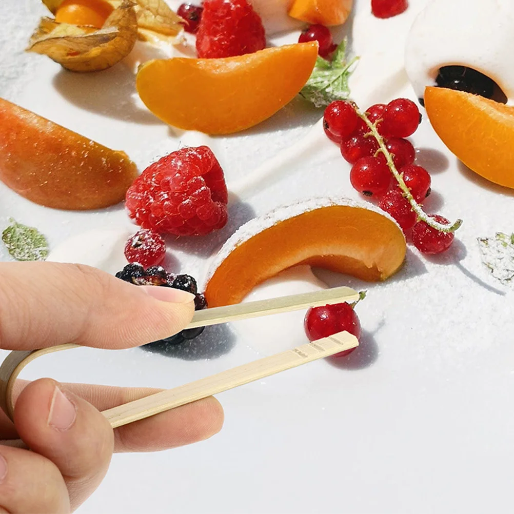 

20pcs Bamboo Food Clips Moisture Resistant Lightweight Kitchen Serving Tongs For Salad Pasta Bread Fruit Tools