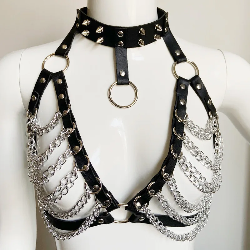 

Y2K Punk Style Spike Necklace Sexy Corset Belt Waist Chain Streetwear Rock Performance Costume Suitable for Date Parties
