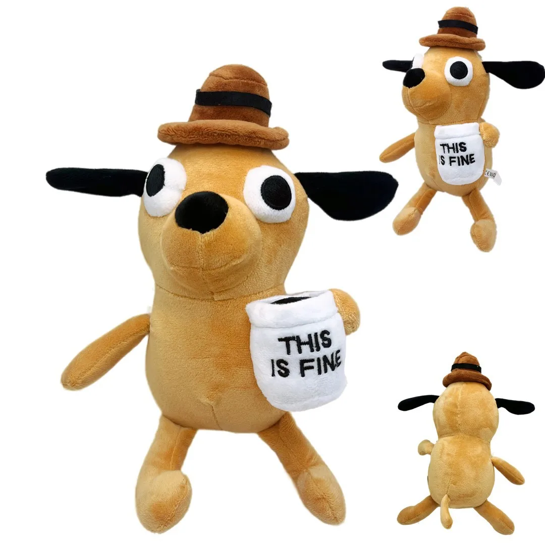 Peluche de Perro de 25 cm con la Frase 'This Is Fine', Juguete de Peluche Suave, Regalo para Niños, Cumpleaños