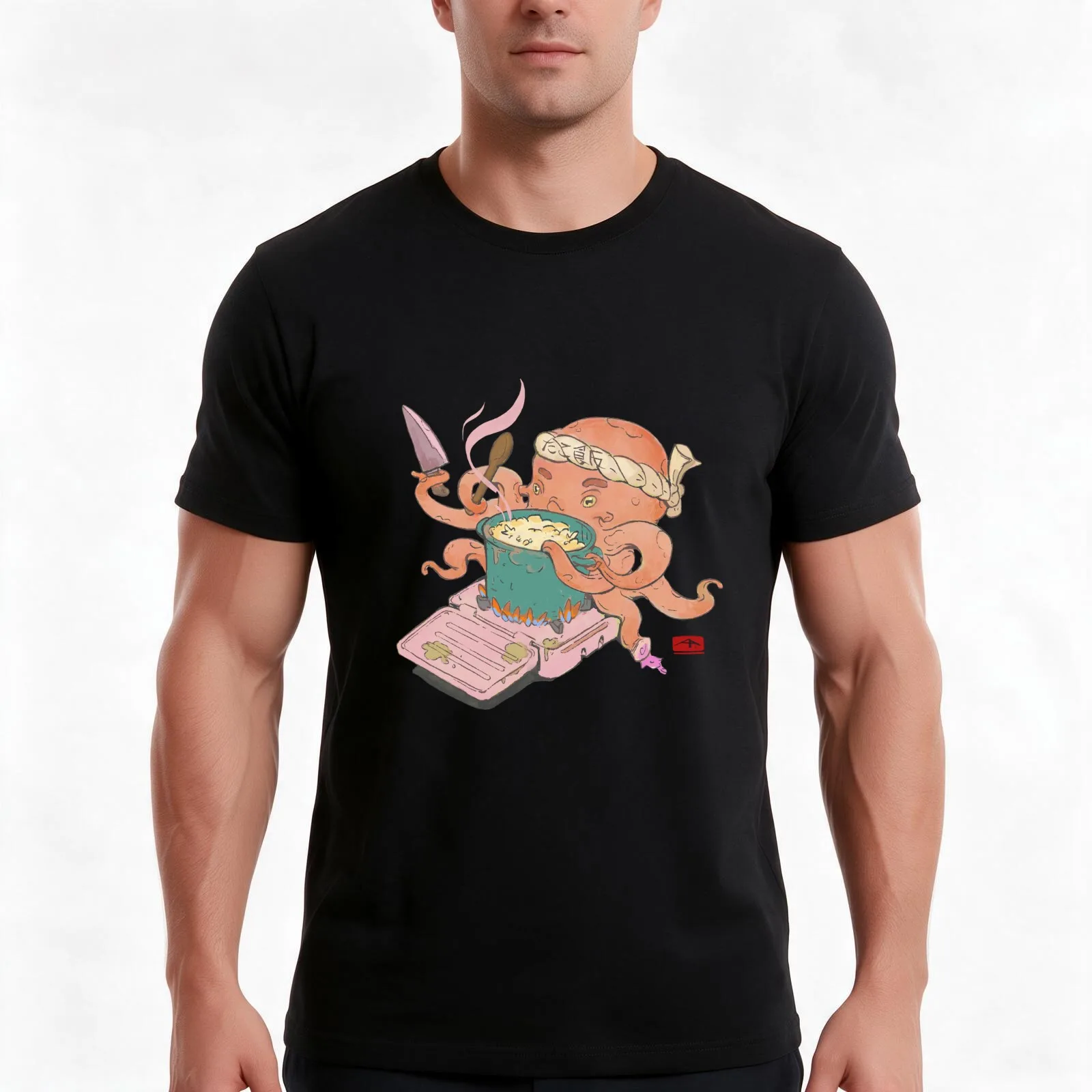 Tako Meshi T-Shirt, Summer Casual Cotton Tee, Oversized Streetwear Tops, Vintage Graphic Print, Loose Fit Short Sleeve
