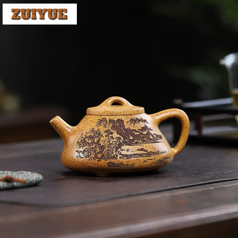 

280ml Hand-carved Yixing Purple Clay Teapot Section Mud Stone Scoop Tea Infuser Custom Zisha Tea Set Chinese Tea Accessories