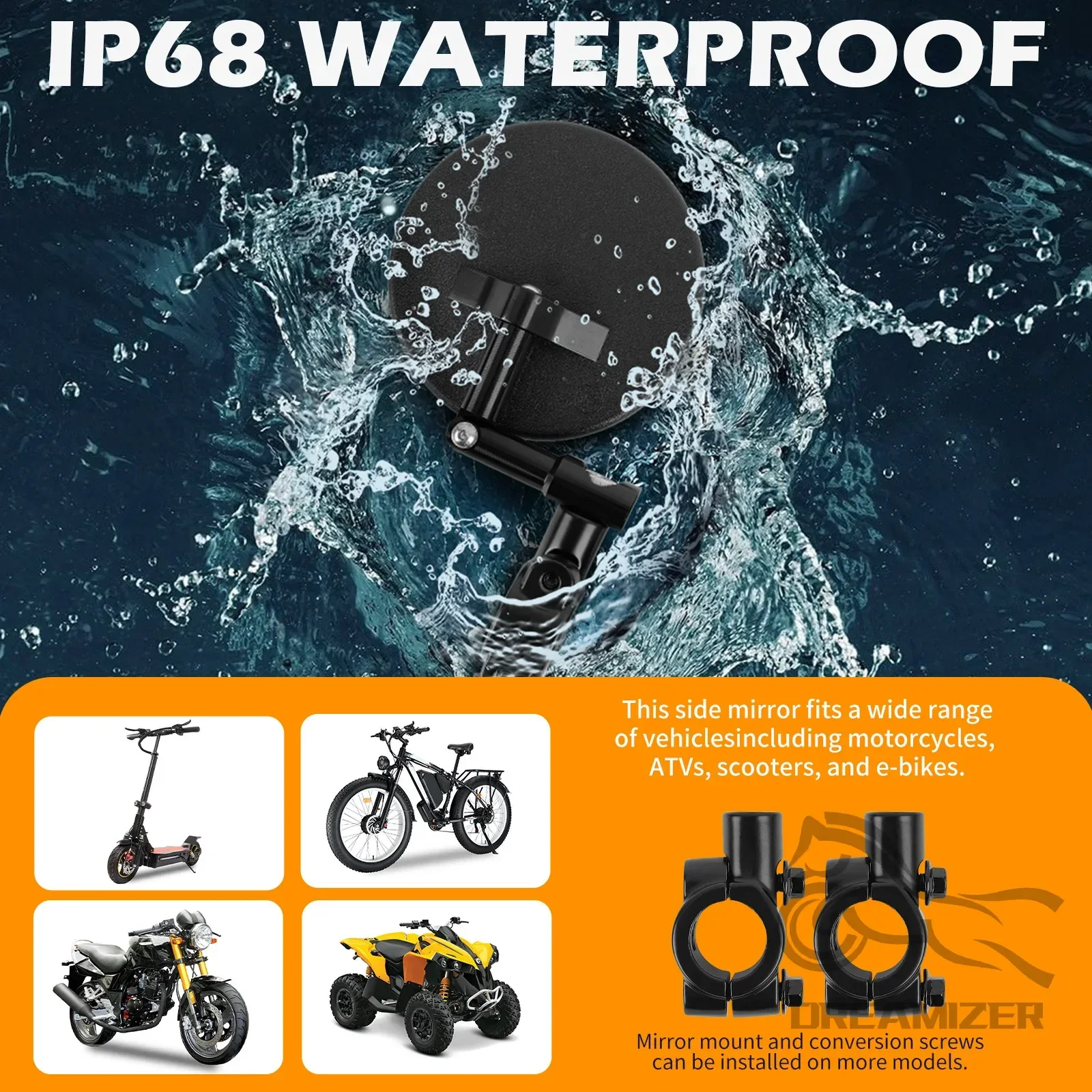 ATV Quad Bike Round  Folding Mirror Reflector for 22-23mm Handlebar Diameter with M8 Bolt For Honda Suzuki Yamaha Surron view 5