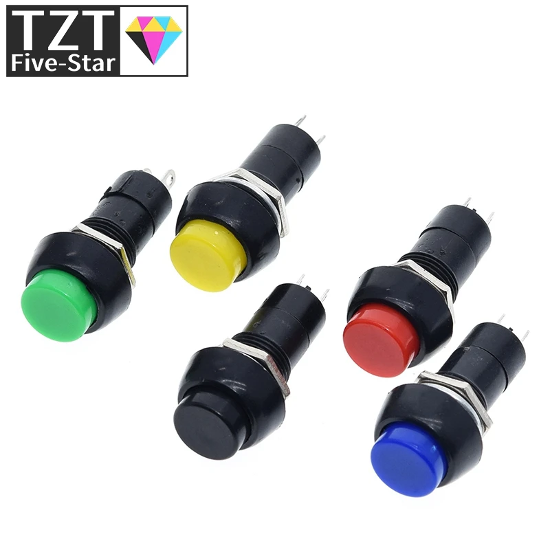 TZT 1Pack=5pcs PBS-11B 2PIN 12mm No Lock Self-Lock ON OFF Push Button Momentary Switch 3A 150V Black Blue Red Green Yellow