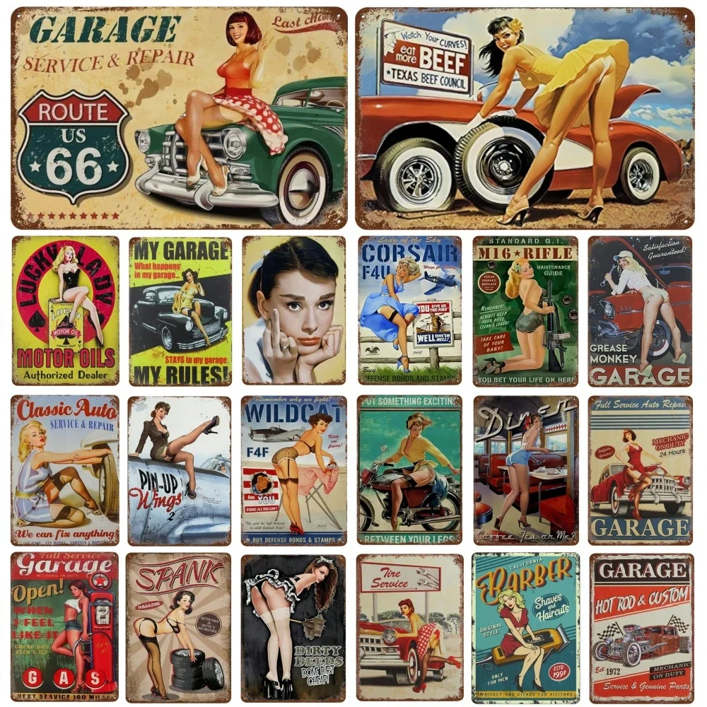 Vintage Metal Tin Sign Midnight Lounge Pin Up Girl for Home Gas Bar Pub Kitchen Garage Restaurant Wall Deocr Plaque Signs