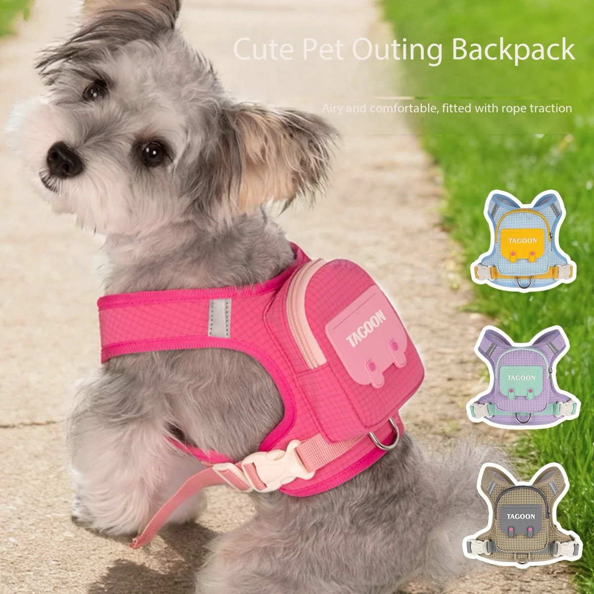Dog Backpack Harness Cute Plaid Outdoor Self-Carrying Bag for Pets Puppy Chest Vest for Walking Adjustable for Small Medium Dogs