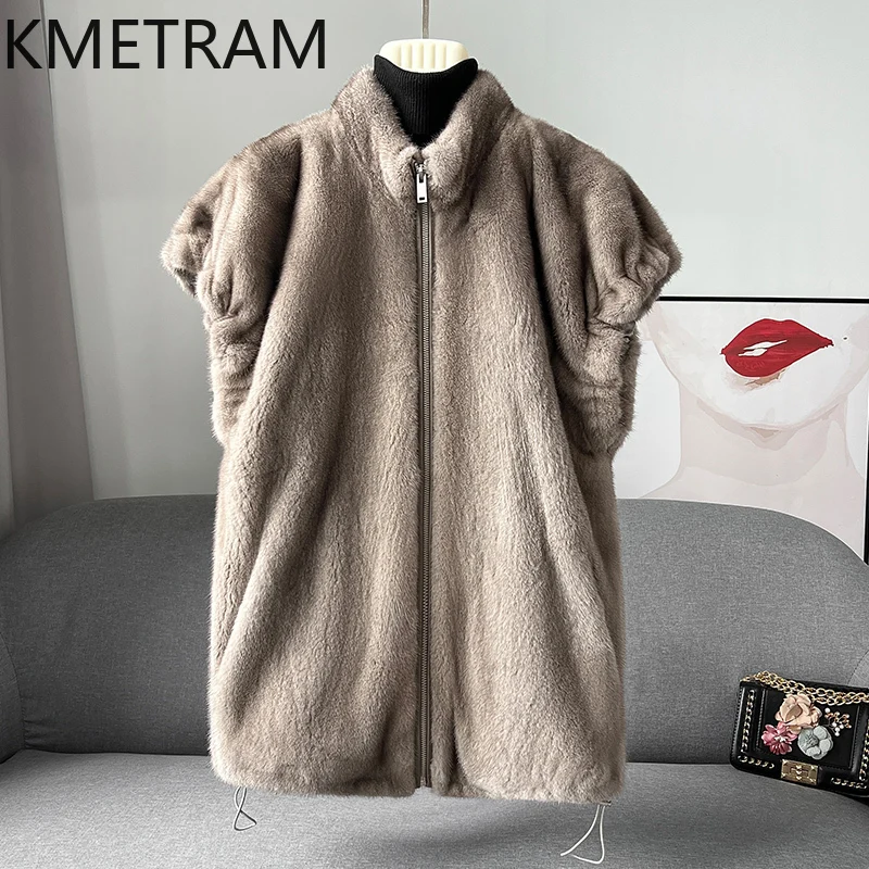 Real Mink Fur Coat Women Clothing Luxury Sleeveless Fur Jacket Woman 2024 Winter Fashion Warm Vest Stand Collar Жилетка Женская