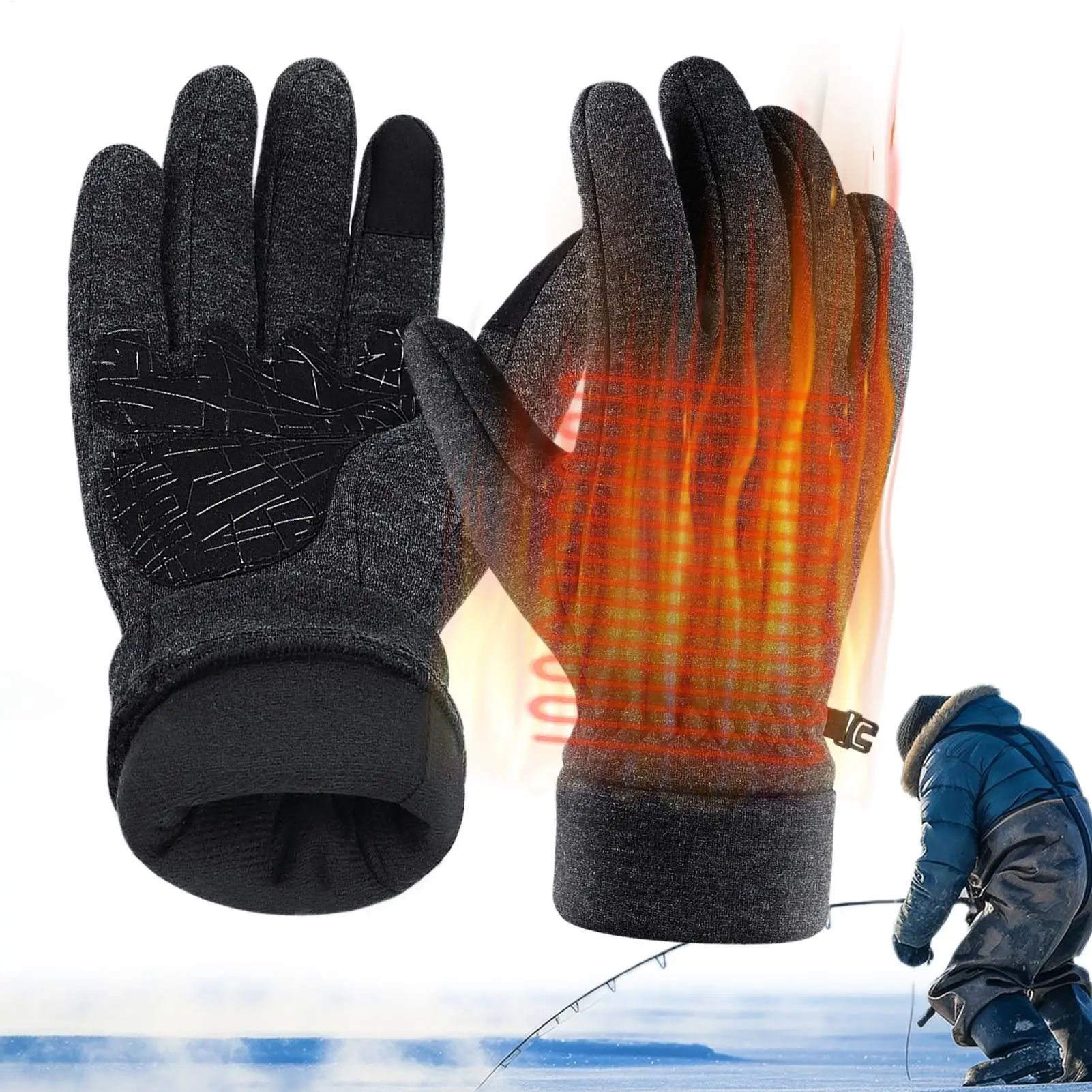 

Winter Gloves Windproof Touchscreen Non-Slip Palm Adults Thermal Gloves Cold Weather for Men Women Running Cycling Driving