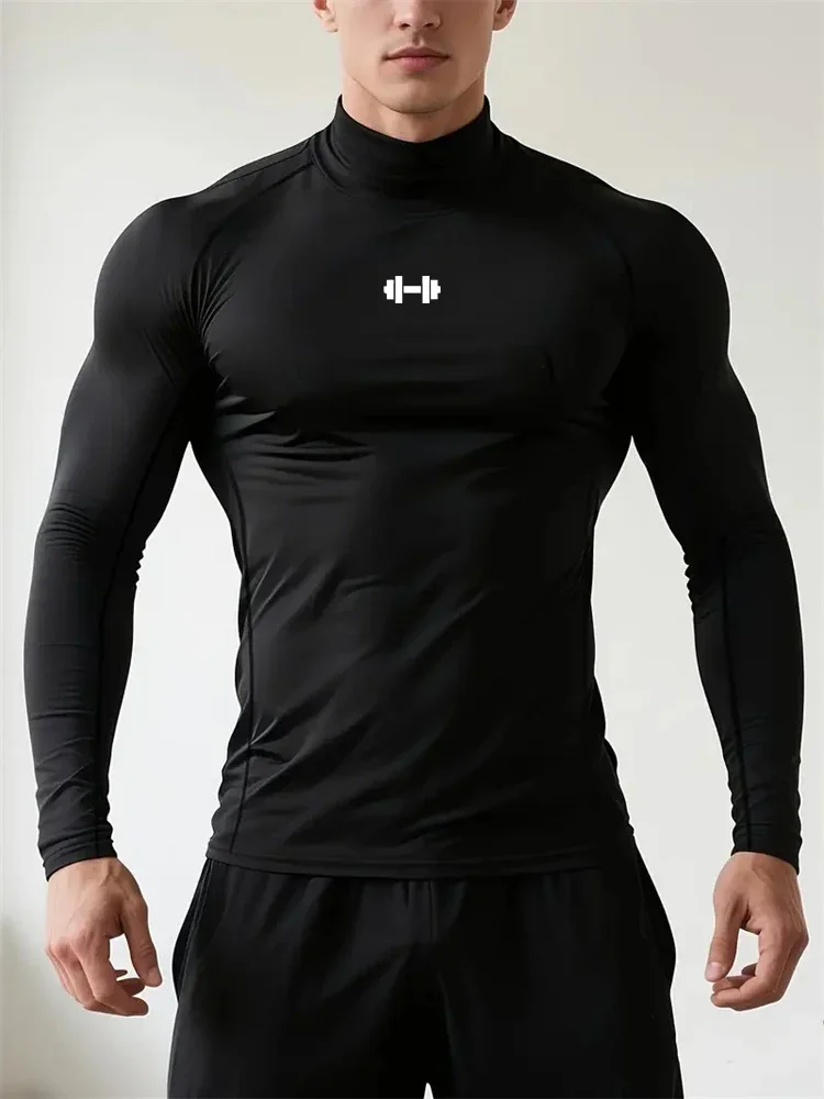 Men's Geometric Print Compression Shirt Quick-Drying Breathable Gym Workout T-Shirt Stretch Turtle Neck Training T-Shirt Tops image 3