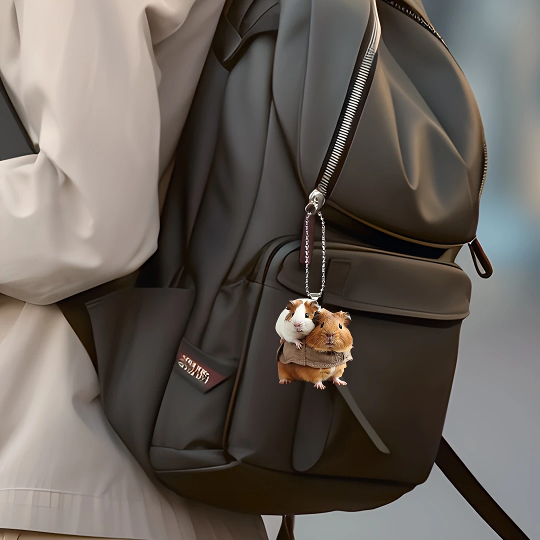 Acrylic 2D Guinea Pig Car Hanging Decoration Home Office Backpack Auto Rearview Mirror Flat Cartoon Animal Hanging Pendant