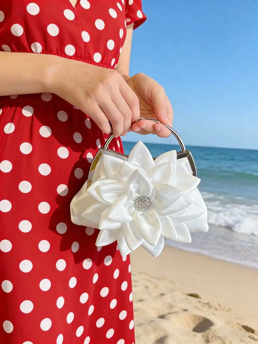 

Elegant White Floral Clutch Bag For Women Wedding Party Evening Handbag