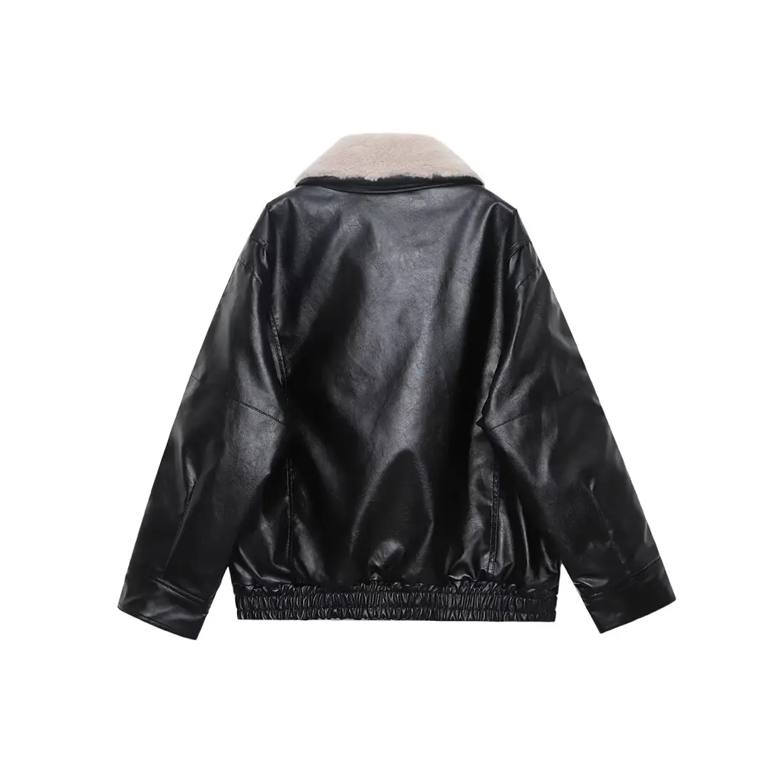 Casual Faionable Simple ZR Jaet Feminino Outono Novo Sle Versátil Casacos Couro Sintético Comprimento Regular para Médio...