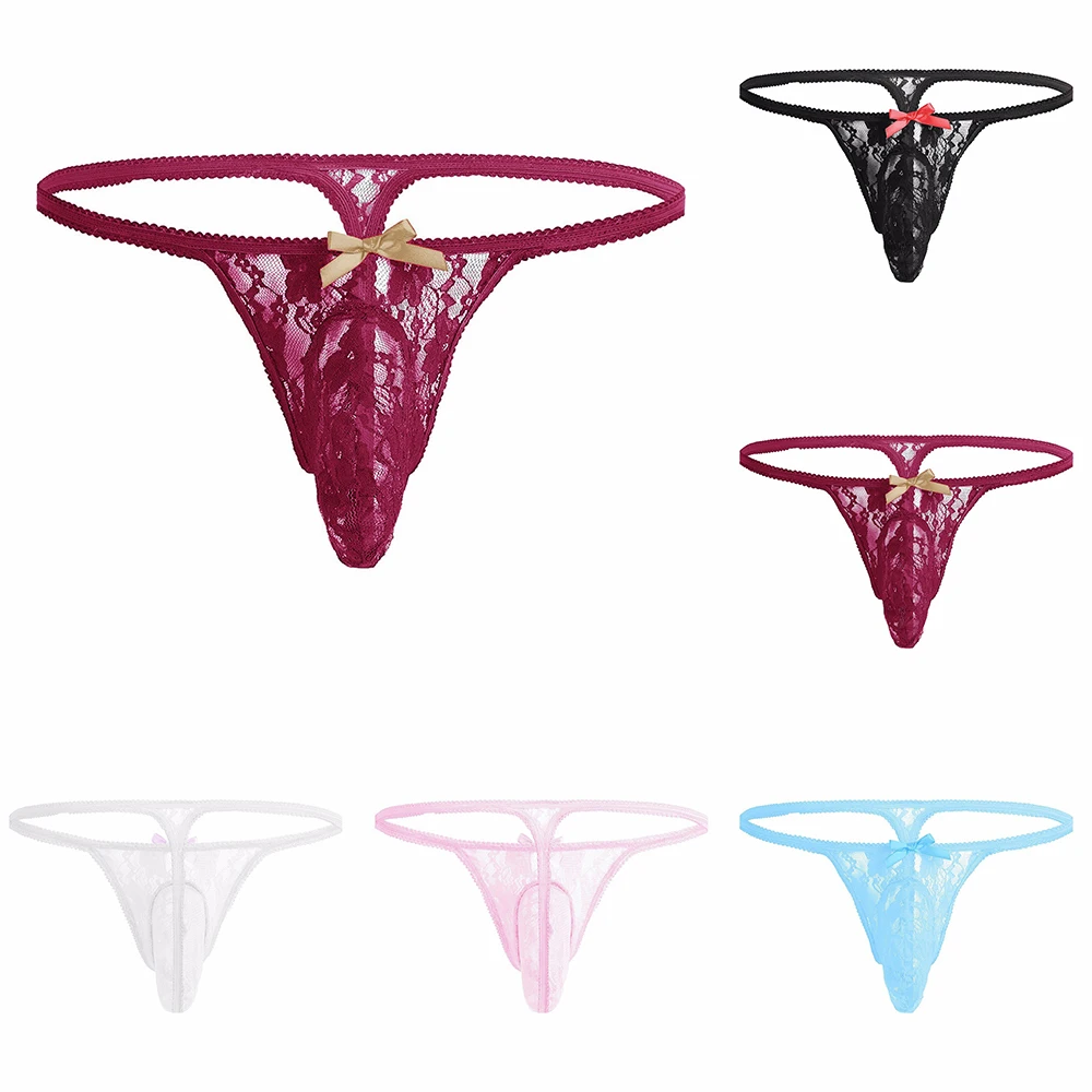 

Brand New Fashion All Seasons Daily Men Thong Briefs Casual Comfortable G-String Lace Lingerie M-XL Mesh Pants Bow