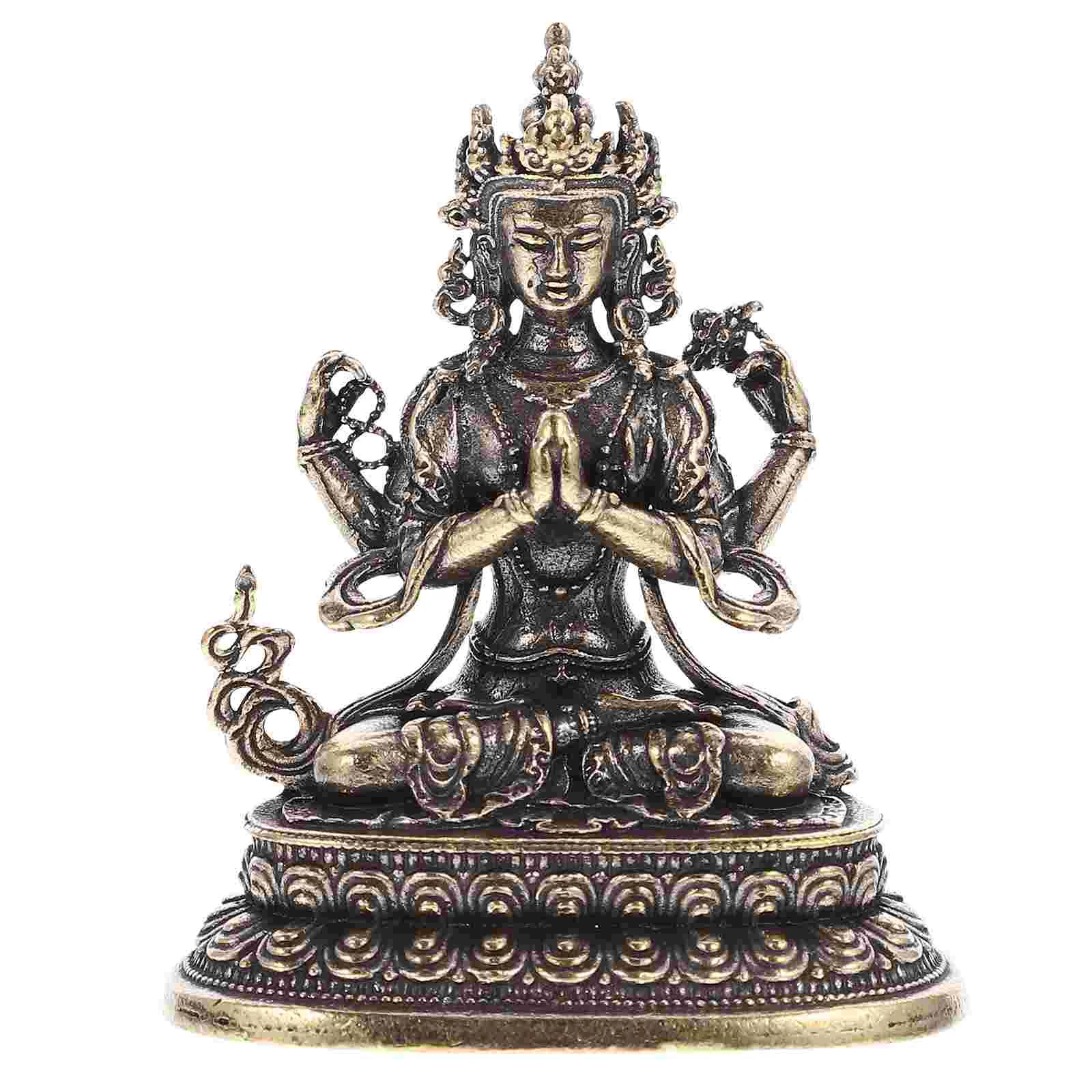 Buddha Statue Ornament Figurine Decor Vintage Brass Craft Retro Avalokitesvara Shaped Large Figurines Bodhisattva