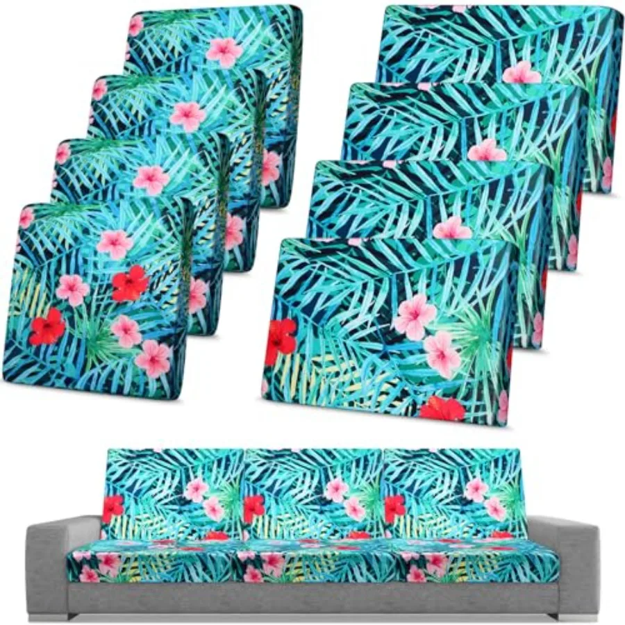 

8 Pcs Waterproof Patio Stretch Sofa Cushion Cover Outdoor Cushion Cover Replacement Include 4 Backrests and 4 Cushions Sofa Sea