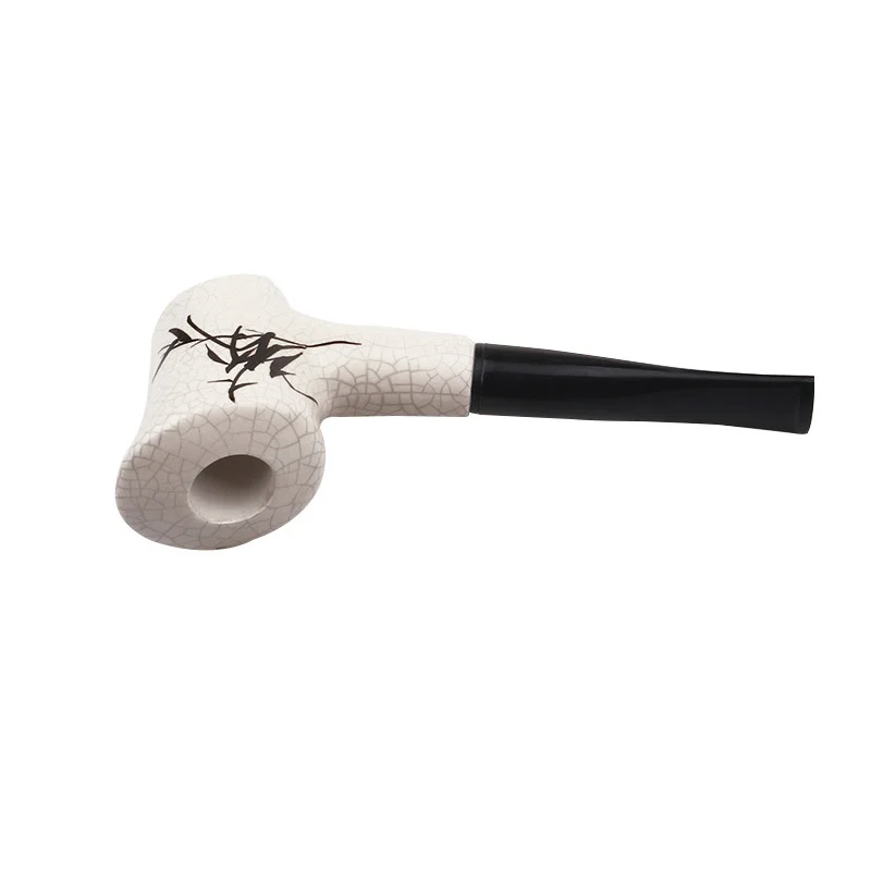 Ceramics 9mm Filter Flue Ink Wash Paint Porcelain Tobacco Pipe Retro Bent Type Handle Smoking Pipe With Accessory Old Dad\'s Gift