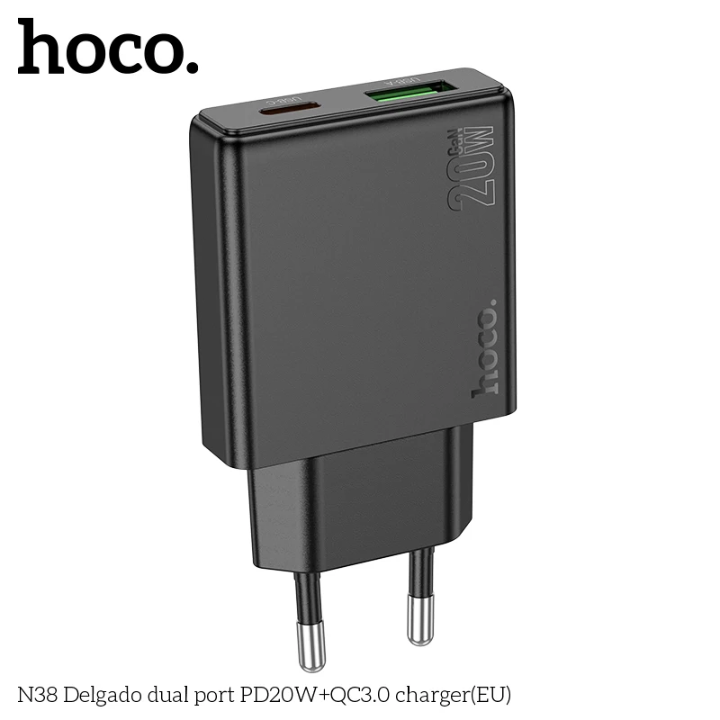 HOCO N38 20W USB A caricabatterie portatile tipo C QC3.0 supporto per caricabatterie PD ricarica rapida per iPhone 15 Pro Max Xiaomi Huawei Charger