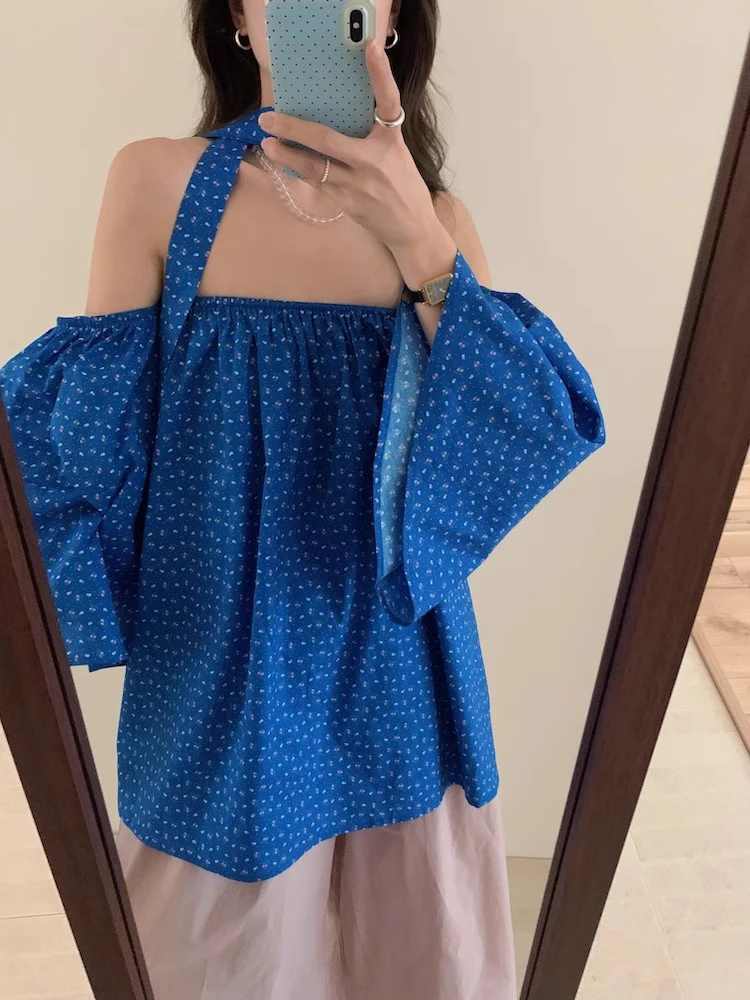 Rétro imprimé fleuri une épaule cloche Sve irt femmes ample ort Sve haut doux Sle coton été nouveauté