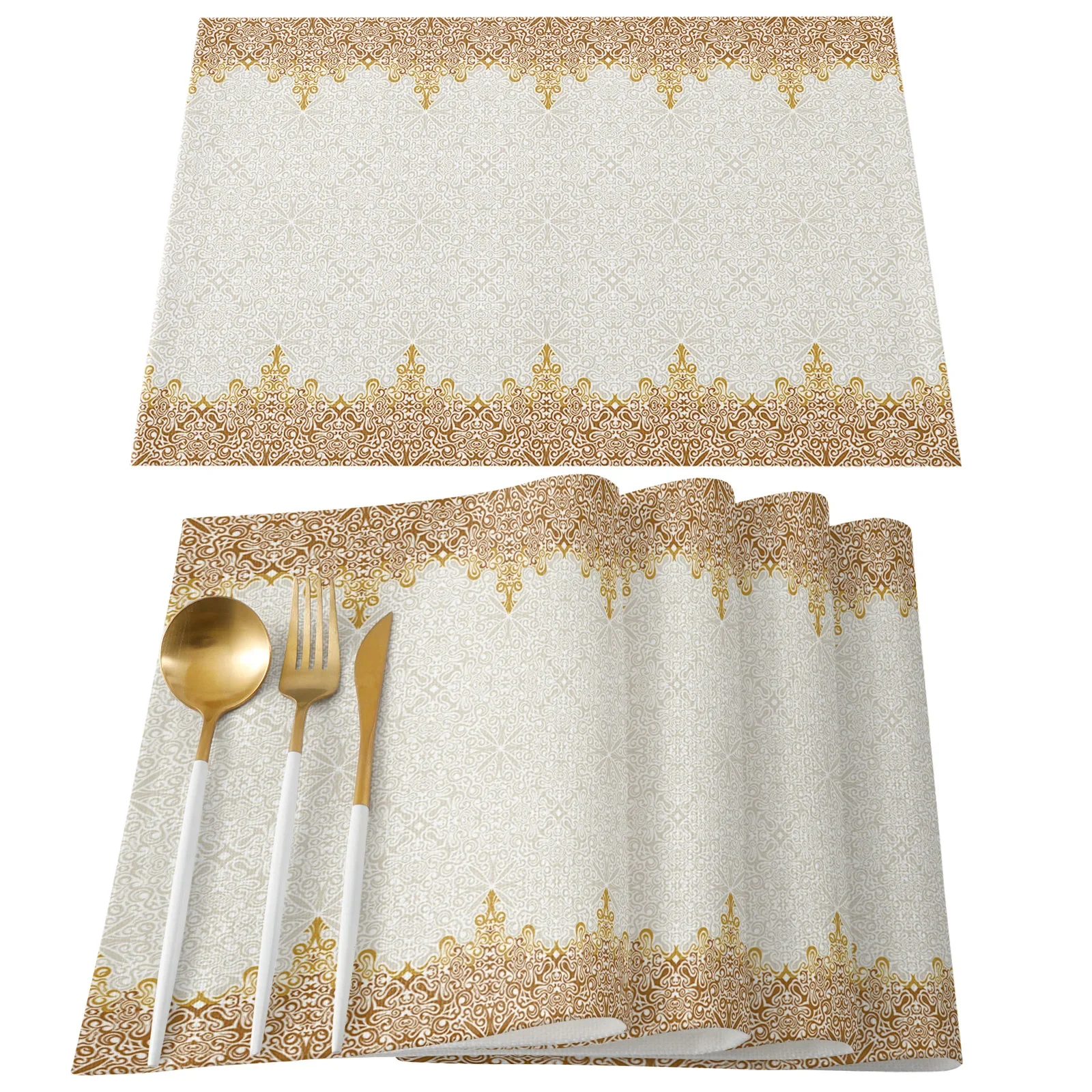 

Bohemian Mandala Placemats Washable Boho Floral Flower Place Mat for Home Party Dining Tables Wedding Kitchen Banquets Decor