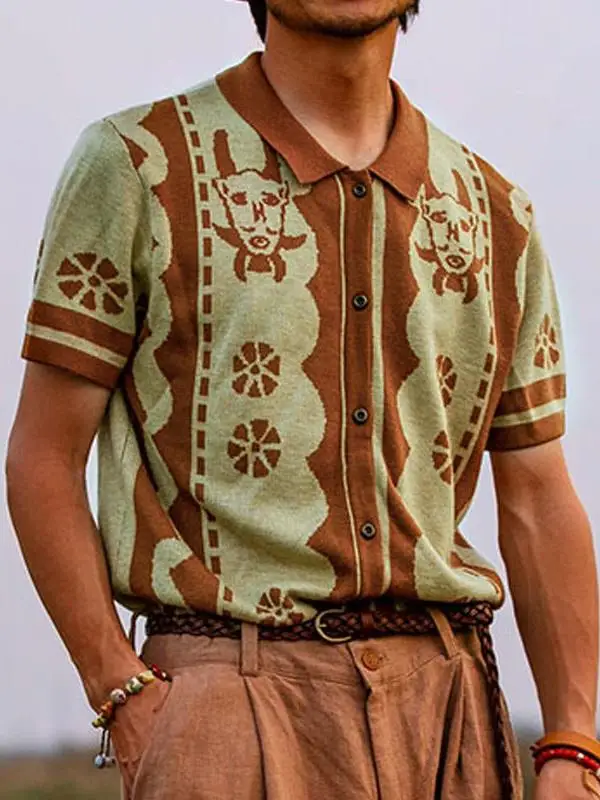 

Мужская летняя модная футболка с отложным воротником, коротким рукавом, вышивкой, открытый кардиган, городская футболка из полиэстера