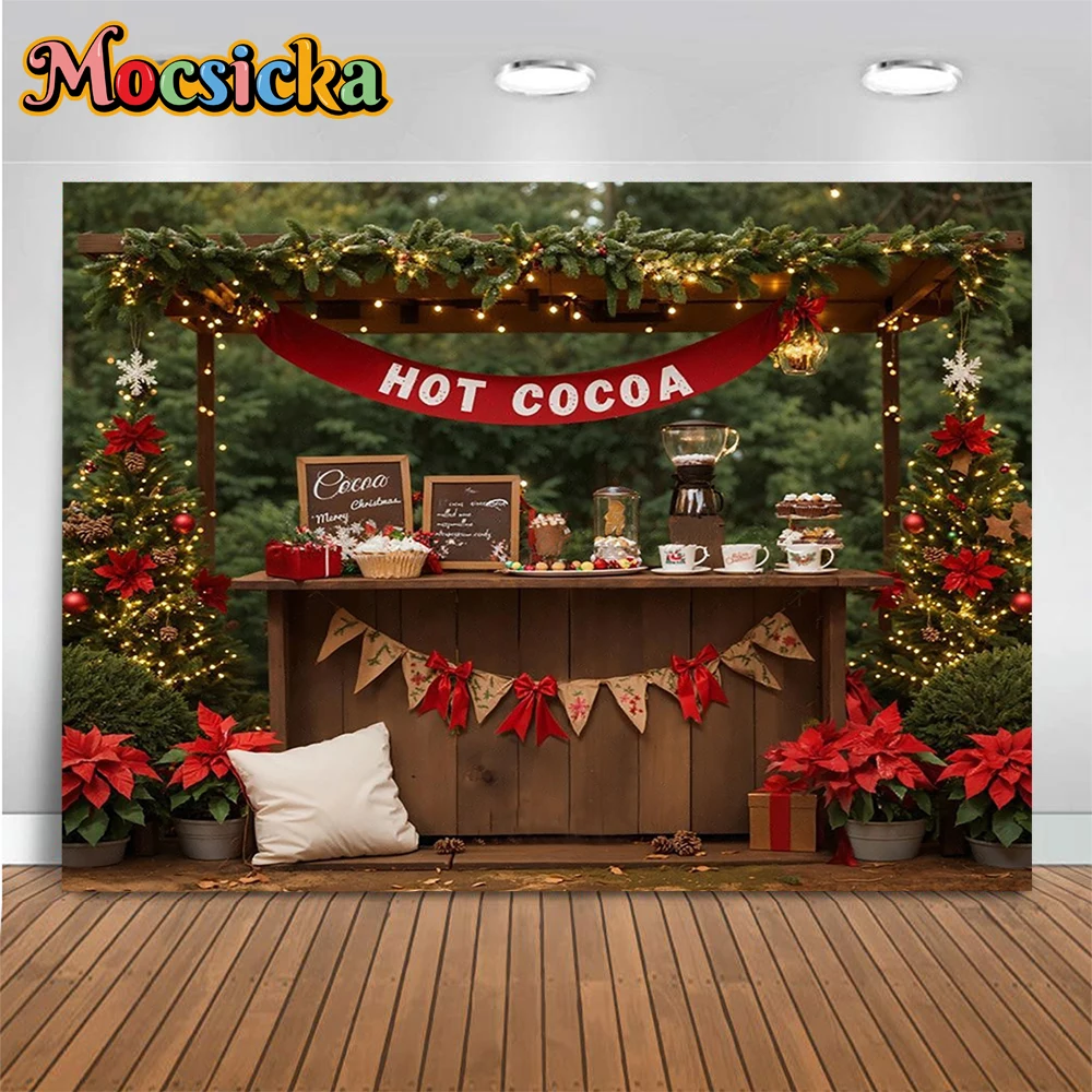 Natale caldo cacao festa sfondo fotografia inverno albero di natale foresta Glitter sfondo Decor bambini famiglia Studio fotografico all\'aperto