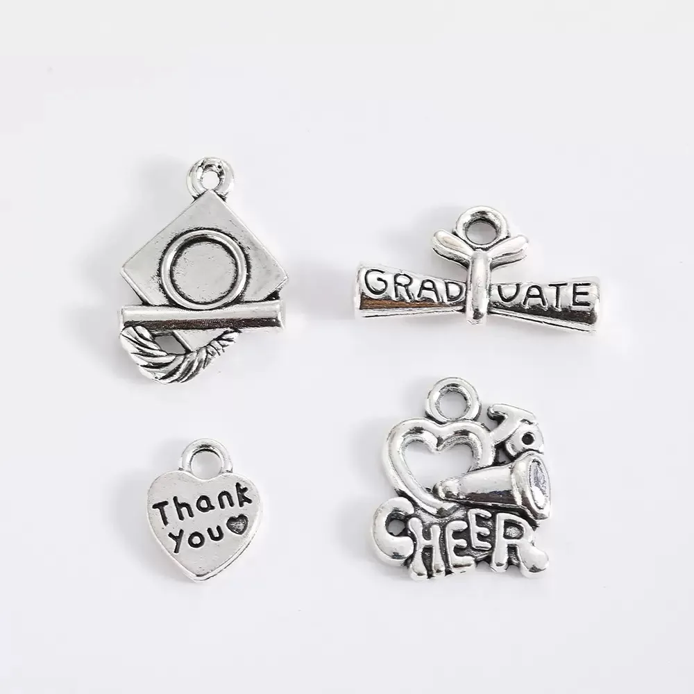 20pcs Vintage Alloy Graduation Commemorative Pendants Doctoral Cap Thank You DIY Jewelry Accessories for Graduation Celebration