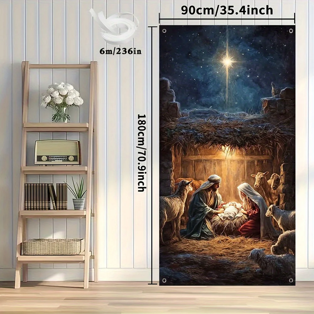 طائرة ثنائية الأبعاد، لافتة باب ثنائية الأبعاد، 1 لافتة باب بمشهد ثابت للميلاد - ماري، جوزيف ولادة يسوع - ألياف البوليستر #2