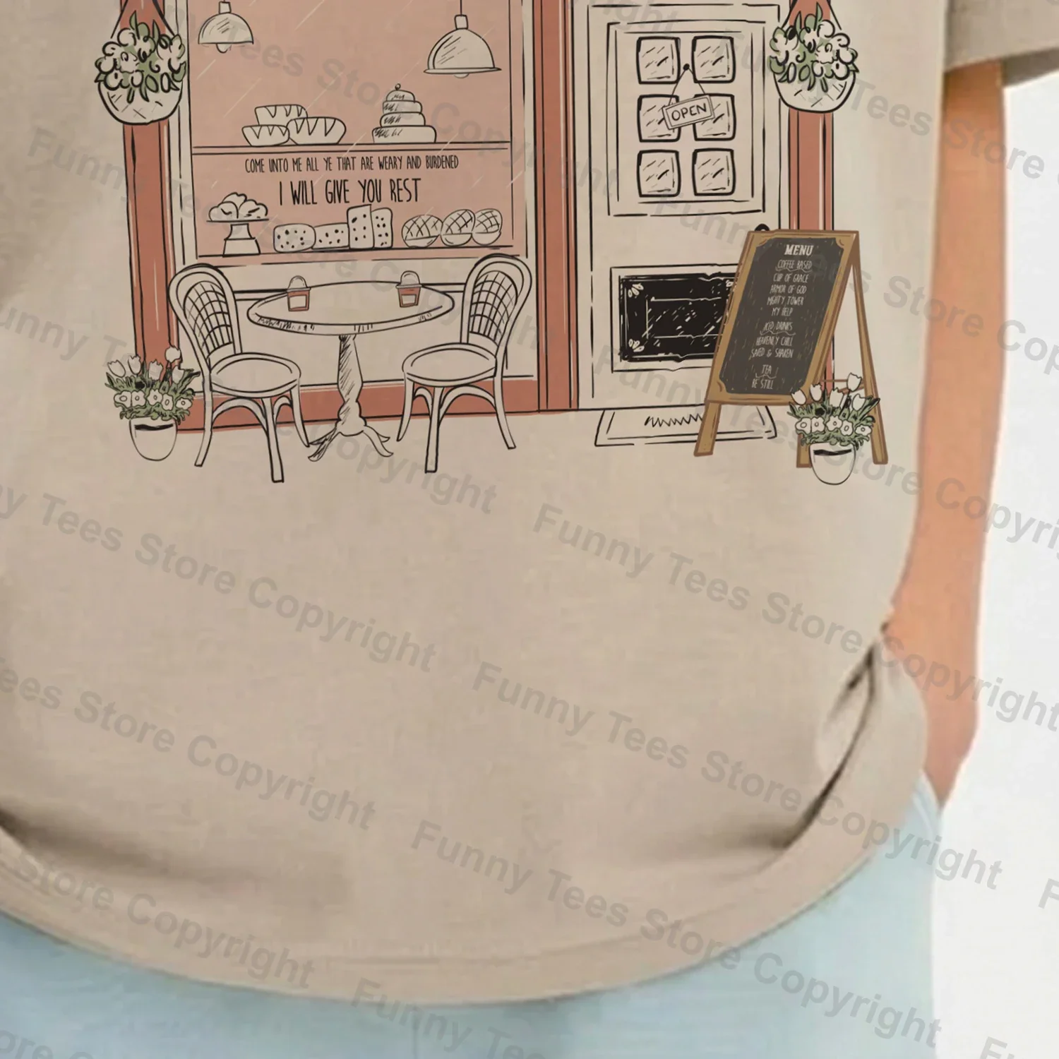 Come Unto Me Coffee House T-Shirts for Women Retro Boho Christian T Shirt Cute Bible Verse Graphic Tee Cotton Religious Top Gift