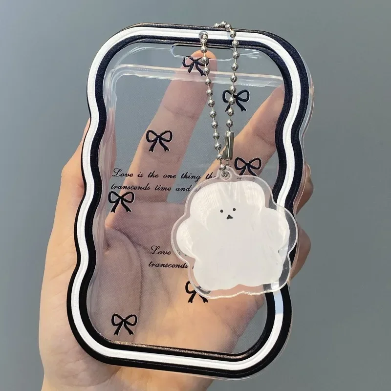 Student Campus Access Bus Pass Work ID Key Cards Cover Bags Acrylic Card Holder Case with Lanyard Women Girl  Bow Print Card