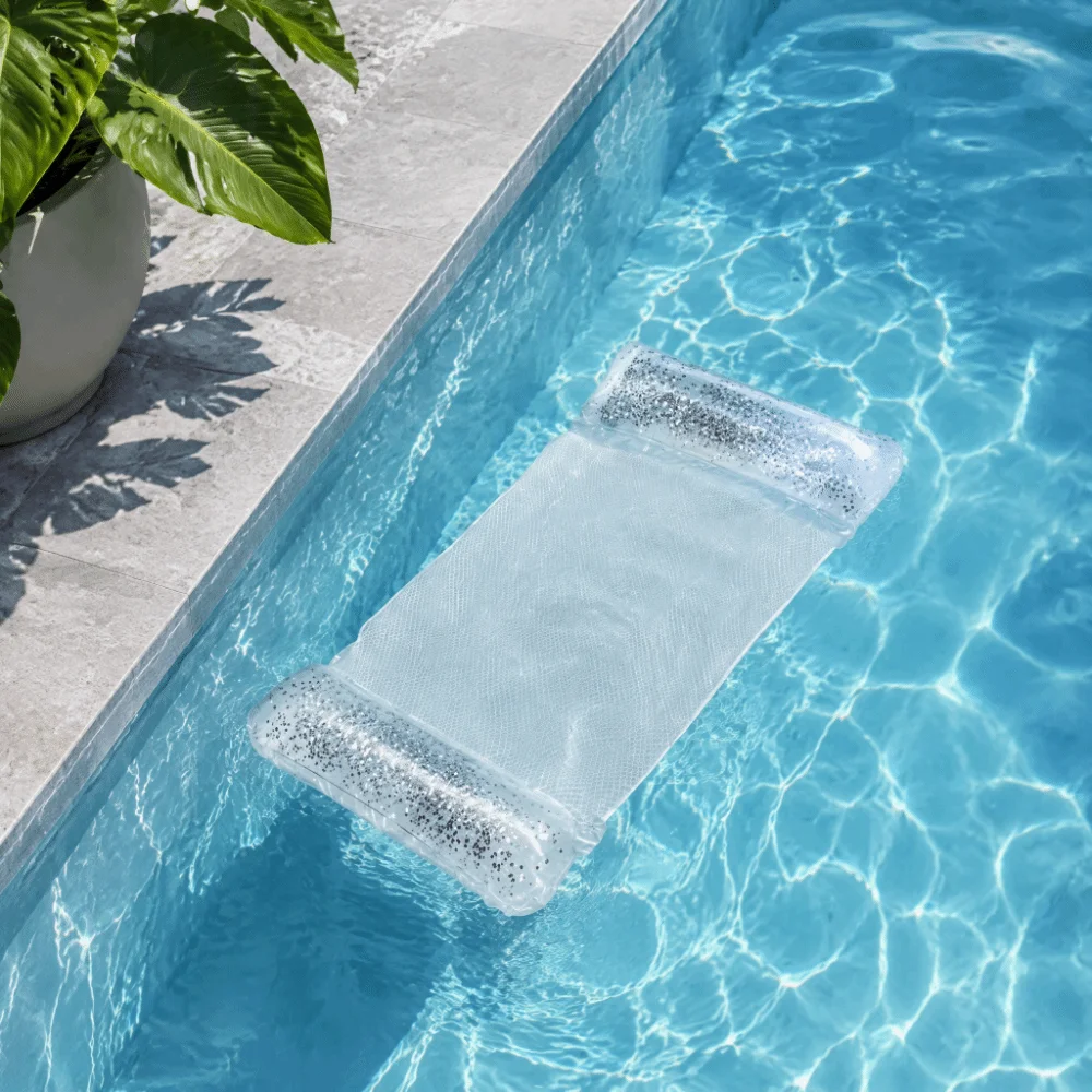 Foldable Inflatable Water Hammock Durable PVC Transparent Glitter Floating Lounge Chair Stripe Pattern Inflatable Design