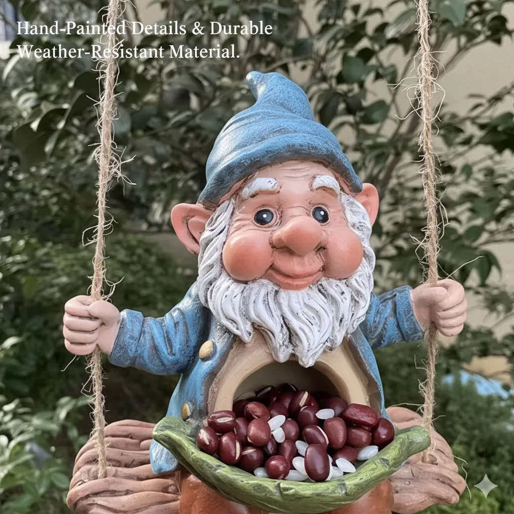 Cute Swing Resin Garden Gnome Bird Feeder Vintage Waterproof Hanging Decor For Outdoor Garden Patio Yard Housewarming Gift