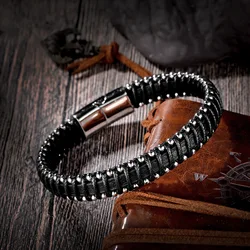 Fashion Men's Leather Bracelet Stainless Steel Irregular Accessories Commemorative Gifts for Charm Bangles Punk Jewelry