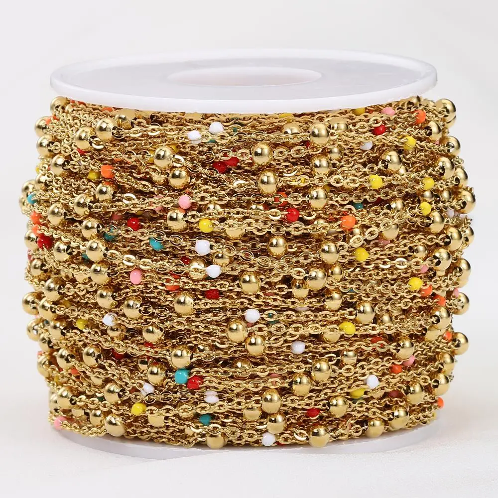 1Meter Stainless Steel Ball Chain Enamel Bead Chains for DIY Jewelry Making Gold Color Necklace Bracelet Supplies Wholesale
