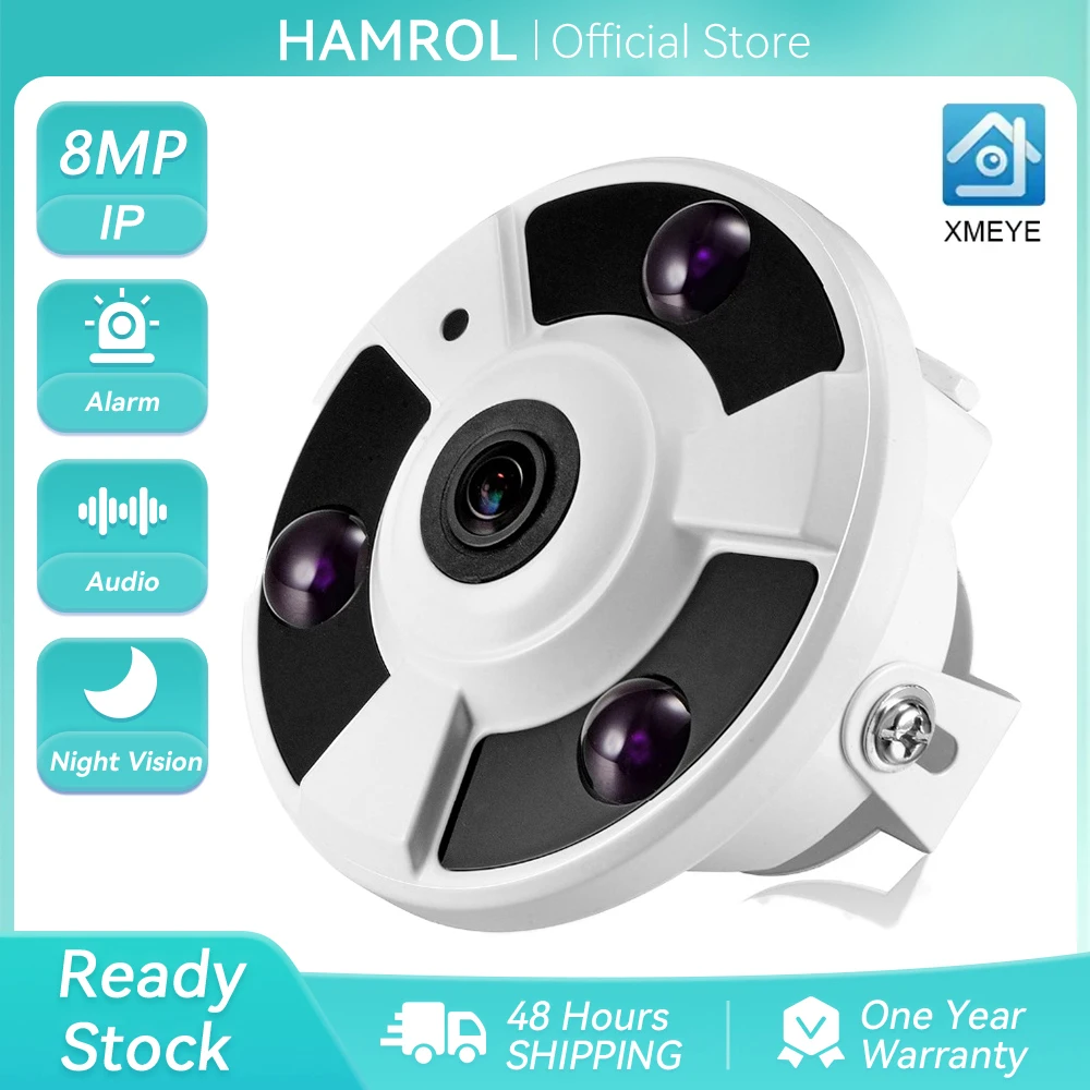 4K Ultra HD 8MP ONVIF IP Camera 1.7MM Fish Eye Panoramic POE Camera Audio Record IR Nightvision Security Surveillance System