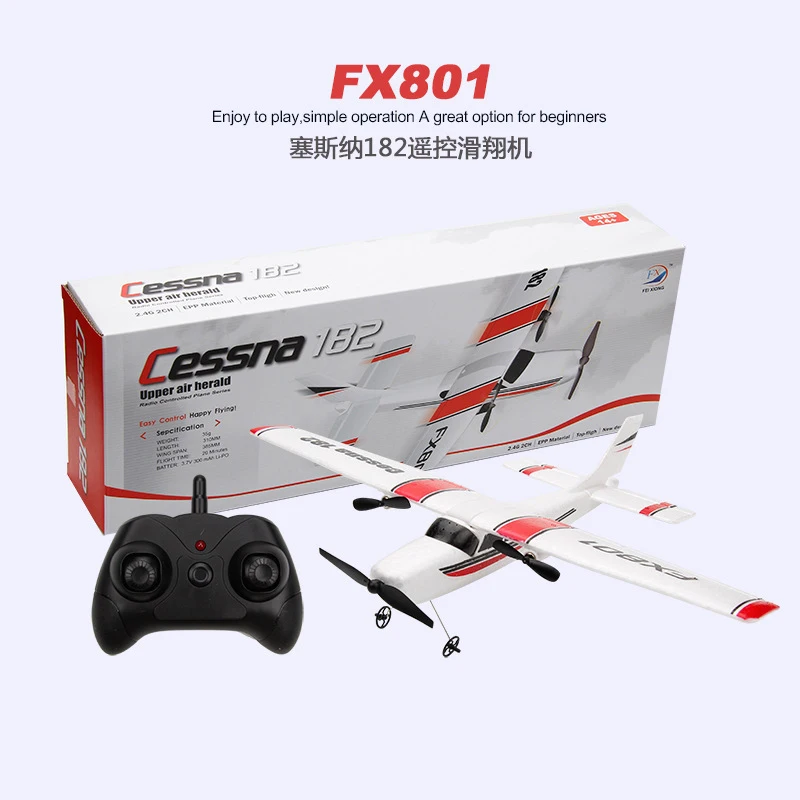 FX801 Remote Control Aircraft Cessna 182 2.4GHz 2CH 400mm Wingspan RC with Xpilot Gyro RTF Fighter Glider Warbird Airplanes Toys