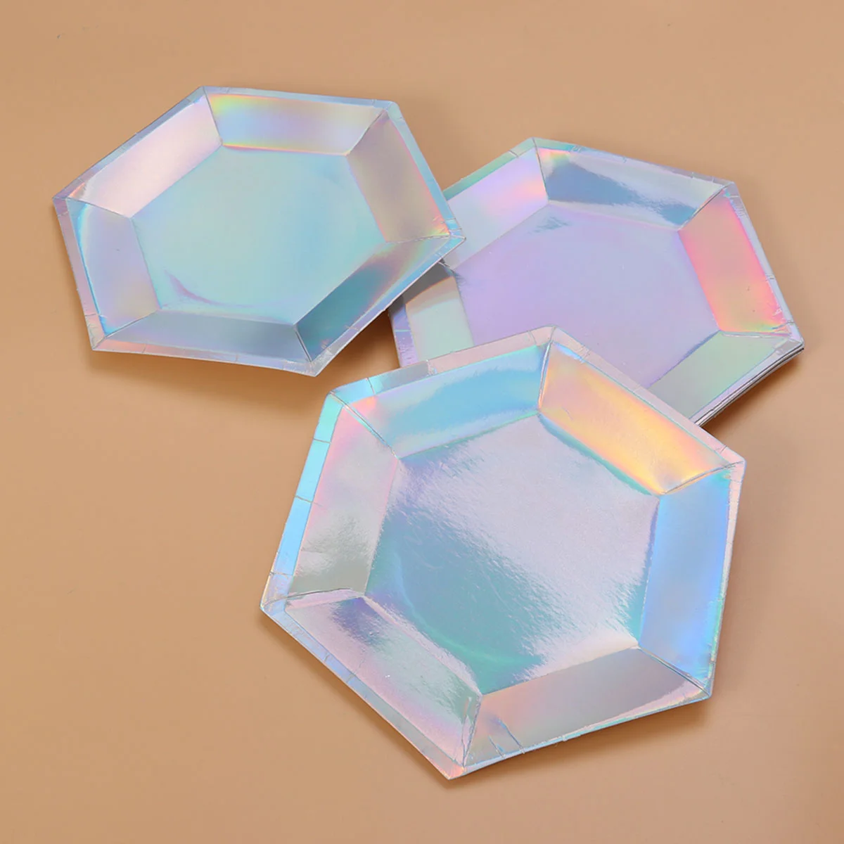 8pcs Iridescent Disposable Tableware Party Paper Plates Paper Tableware for Party Baby Shower Birthday Party (8 Inches Hexagon P