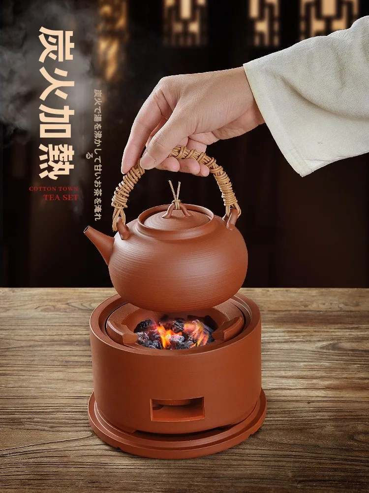 

Чайник для заваривания чая из красной глины ручной работы с ручкой, традиционная китайская чайная культура, для пикника на природе