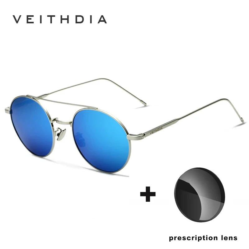 

VEITHDIA модные солнцезащитные очки по рецепту на заказ, поляризационные зеркальные линзы, круглые солнцезащитные очки для близорукости, очки для мужчин и женщин P36170