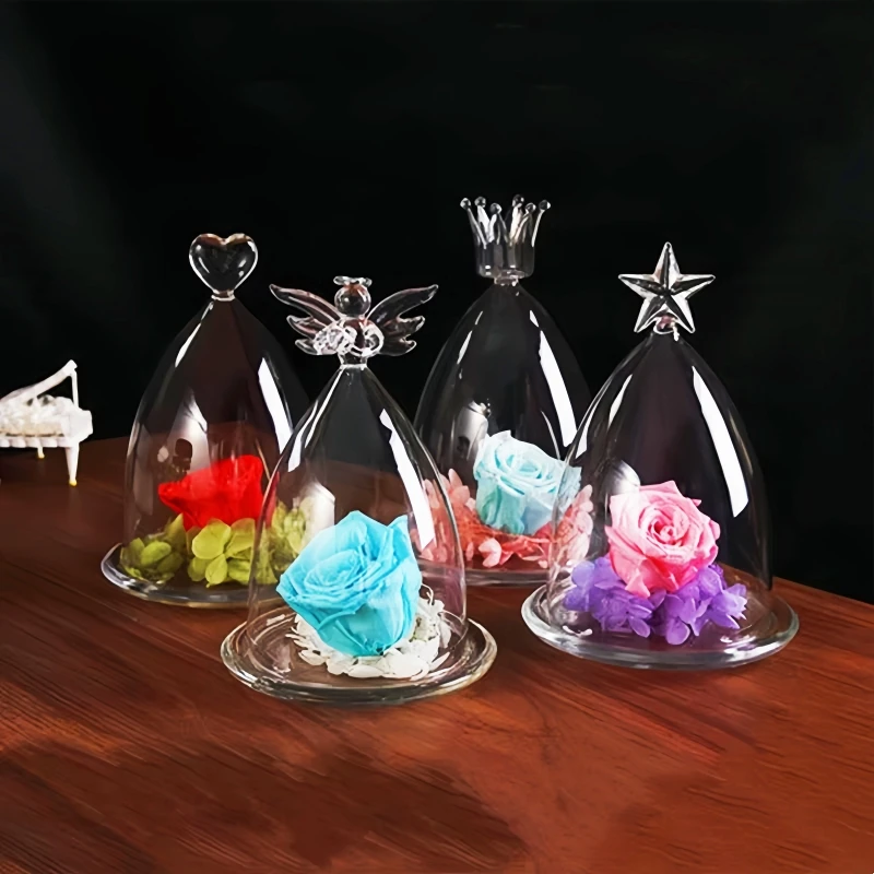 Cone Shape Different Top Glass Dome Vase Home Decoration Creative Glass Base Transparent Cover DIY Friend Gift Wedding Live Prop