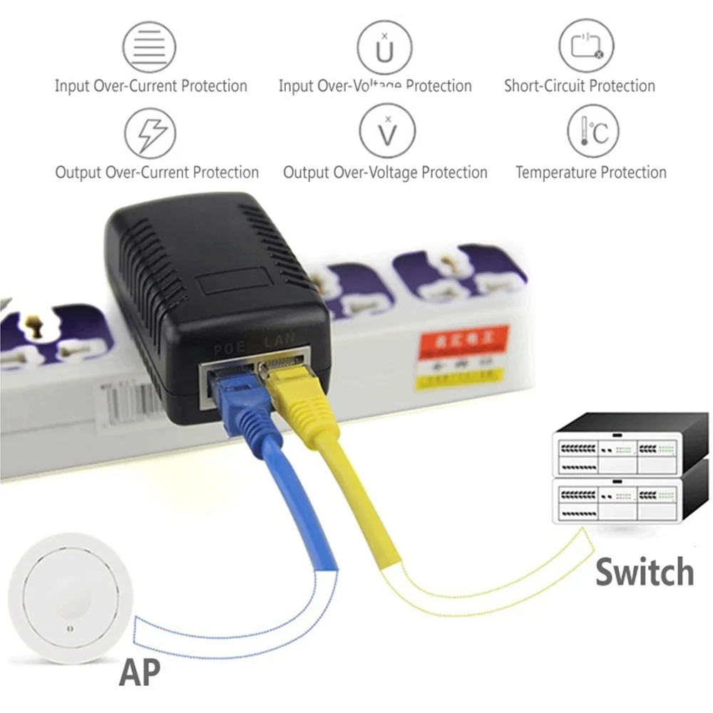 Adattatore di alimentazione POE 48V/15V/12V Ethernet TV 0.5A /2A 24W POE DC Switch adattatore di alimentazione spina ue/usa per TV IP camera telefoni IP