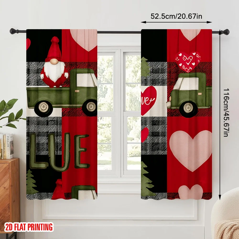 2pcs,2D plane printing Window Curtain Santa Claus and Heart Versatile 100% Polyester (without rod) Home Decor for Living Room &