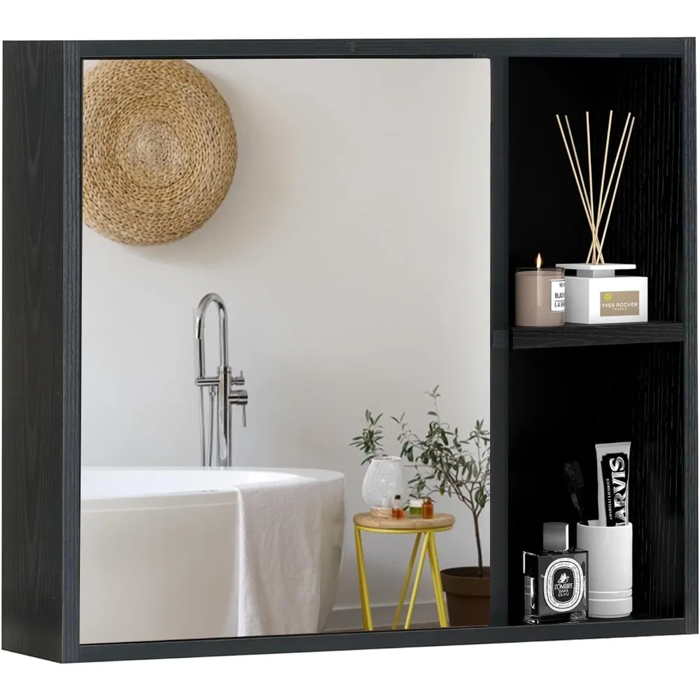 

Medicine Cabinet, Bathroom Wall Cabinet with Mirror Door, 2 Adjustable Shelves, 2 Open Shelves, Vanity Mirrored Cabinet,